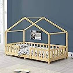 [en.casa] Lit d'Enfant Forme Maison Grille de Protection Treviolo 200 x 90 cm